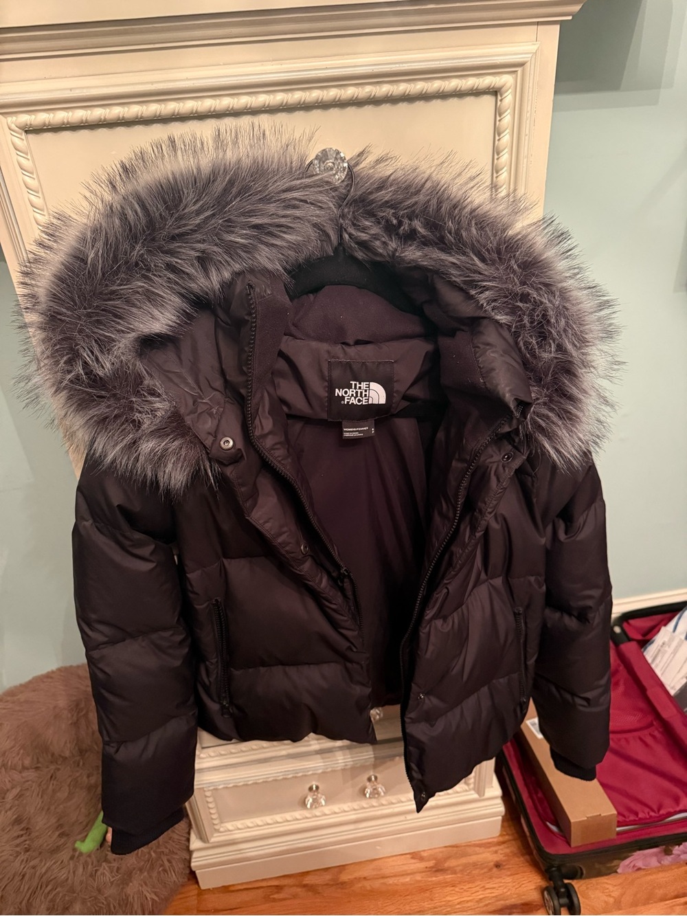The North Face Women's Dark Gray Faux Fur-Trim Puffer Jacket